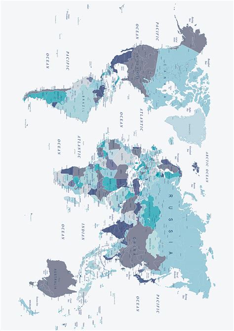 Blue World Map Poster - artsyfartsy.eu