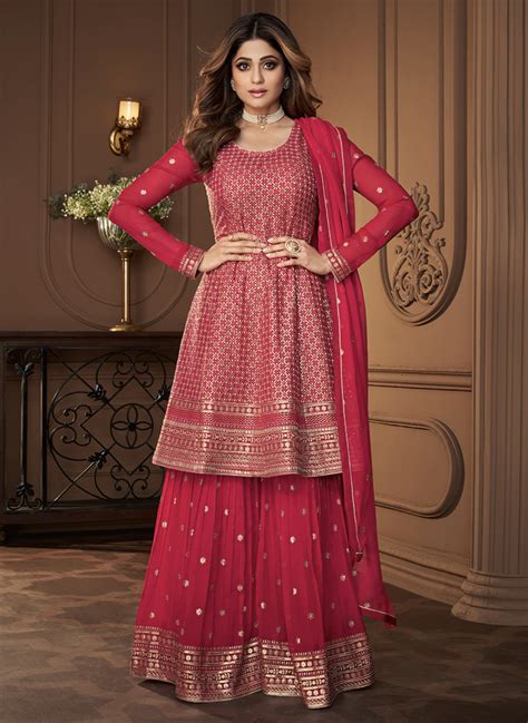 Pink Embroidered Sharara Suit Salwar Kameez Top Salwar Kameez