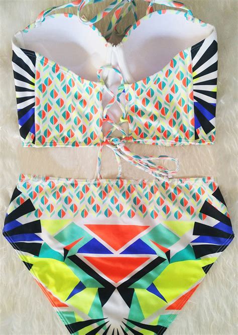 Color Block Geometric Bikini Set Without Necklace Fairyseason