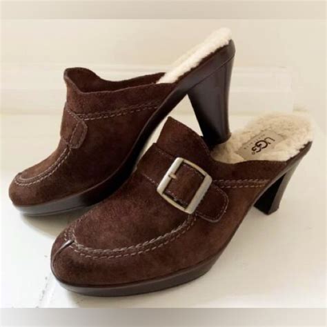 Ugg Shoes Ugg Isabella Brown Suede Leather Shearling Buckle Clog