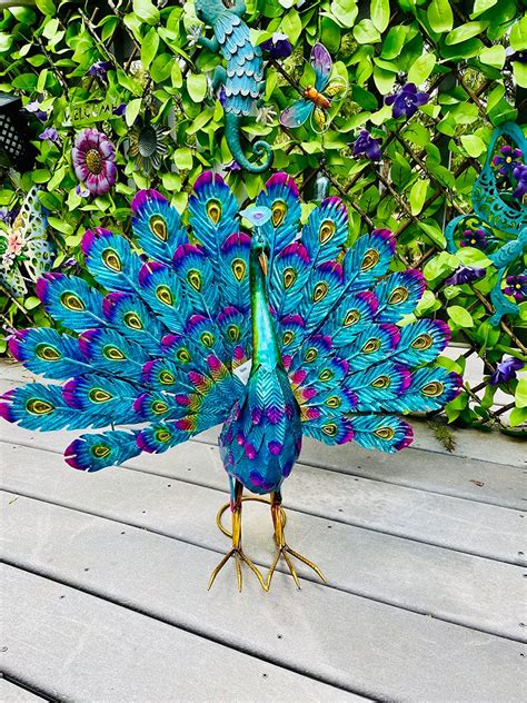 Beautiful Peacock Statue Decor Metal Peacock Outdoor Garden Etsy