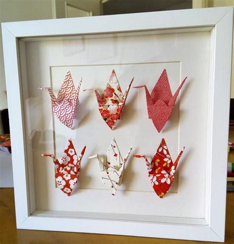 Red And White Origami Crane Framed In Japanese Washi Papers Etsy