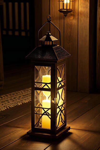 Premium Ai Image A Lantern Sitting On Top Of A Wooden Floor