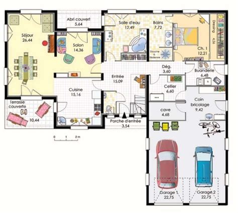 Plan Maison En L Avec Garage Pour 2 Voitures Plans And Maisons