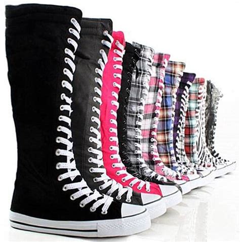 Womens Tall Canvas Lace Up Knee High Sneakers Pretty In Boots