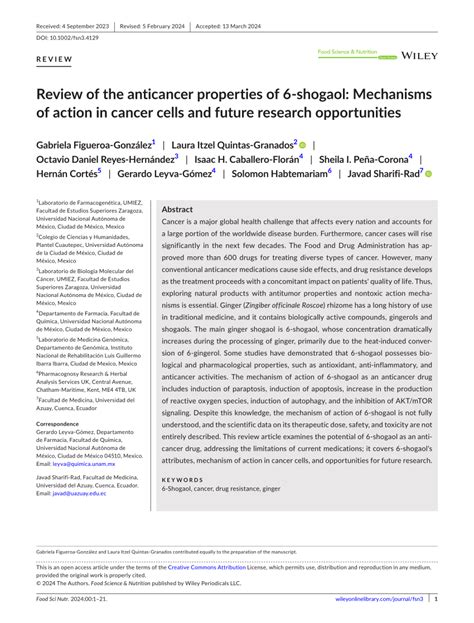 PDF Review Of The Anticancer Properties Of 6shogaol Mechanisms Of