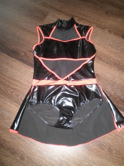 Sa Preloved Solo Wet Look Pvc Type Black Orange Jazz Costume Size Sa