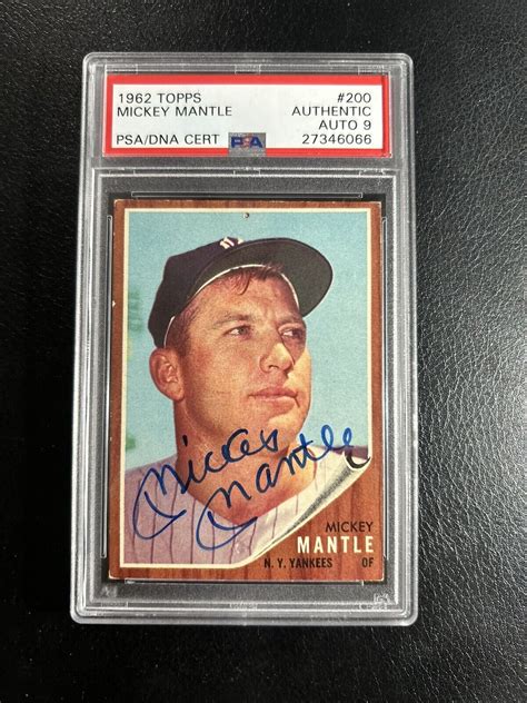 1962 Topps 200 Mickey Mantle Yankees HOF Autographed Autograph PSA