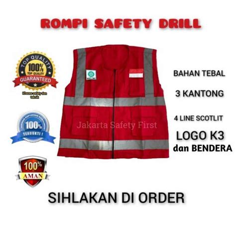 Promo Rompi Safety Drill Rompi Safety Kerja Proyek Warna Merah Diskon