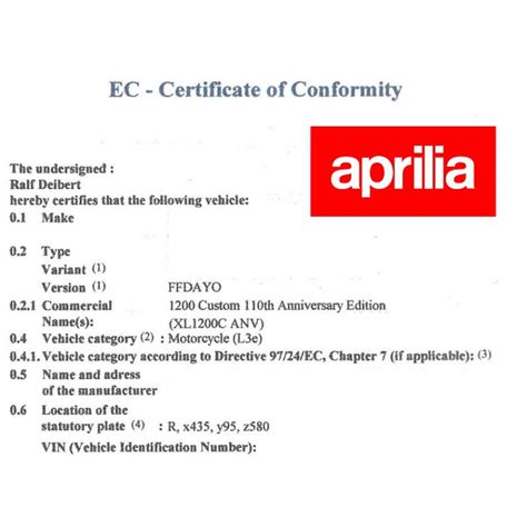 Certificat De Conformit Europ En Pour Aprilia