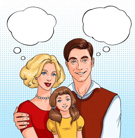 Familia feliz padre madre e hija con nubes de sonido ilustración de