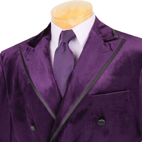 Mens Velvet Regular Fit 2 Piece Double Breasted Suit Solid Purple Mens Fashion