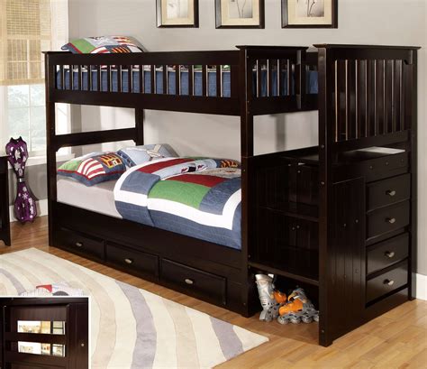 Discovery World Furniture Twin Over Twin Espresso Staircase Bunk Beds