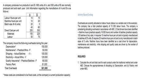 A Company Produces Two Products A And B Units Of Chegg