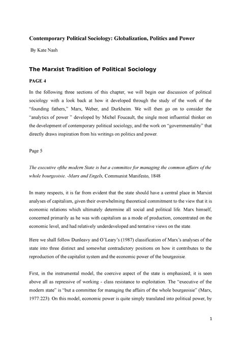 Political Sociology - Lecture Notes 1 - Contemporary Political