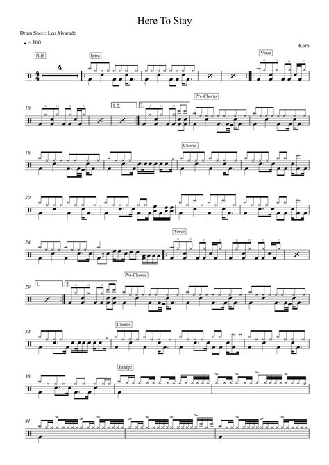 Here To Stay Arr Drum Transcription Leo Alvarado Sheet Music Korn