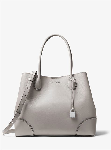 Michael Kors Mercer Gallery Large Pebbled Leather Satchel In Pearl Grey