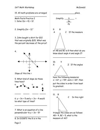 Practice Sat Math Questions PDF Worksheets Library