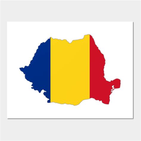 Romania map with national flag romania flag inside map of romania wall and art print romania map ...