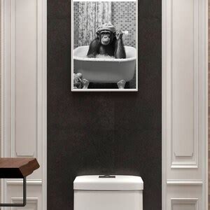 Monkey in a Bathtub Bathroom Poster, Monkey in Tub, Bathroom Print ...