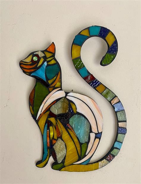 Cat Stained Glass Mosaic Farm Rustic Decor Wall Sculpture Ooak Etsy