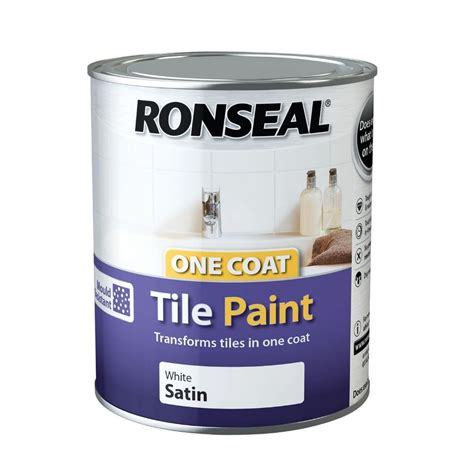 Ronseal One Coat Tile Paint Satin White 750ml Next Day Delivery