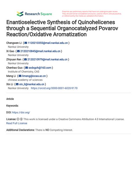 PDF Enantioselective Synthesis Of Quinohelicenes Through A Sequential