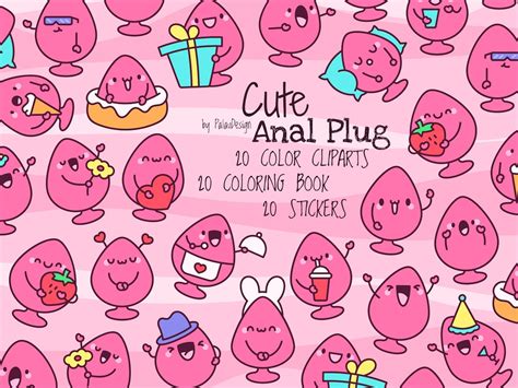 Kawaii Cute Butt Plug Clipart Bundle Funny Cartoon Anal Plug Stickers Coloring Pages Digital
