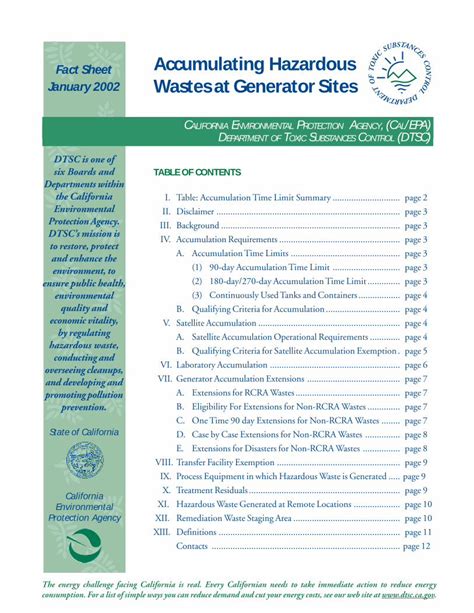 Pdf Fact Sheet 0102 Accumulating Hazardous Wastes At Dtscca