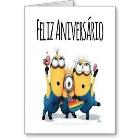 A Card With Two Minion Characters On It And The Words Feliz Aniveres