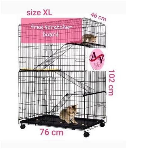 Jual Kandang Kucing Tingkat 3 Besi Lipat Uk 102 X 76 X 46 Xl Jumbo Roda