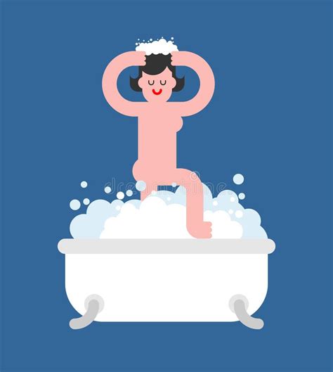 Girl In Foam Washes Her Hair Woman Washing Isolated Stock Vector Illustration Of Nude