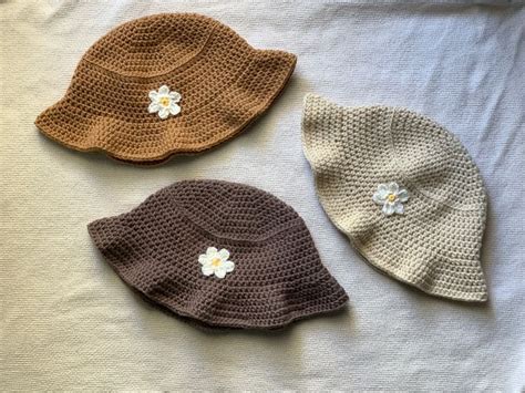 Daisy Crochet Bucket Hats Nude Bucket Hats Crochet Bucket Hats Spring Nude Hats Picnic Hats