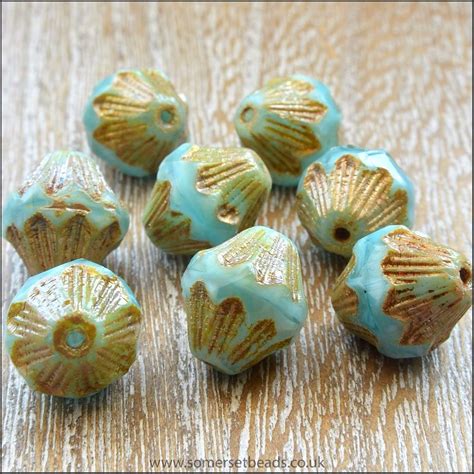 Czech Glass Etched Bicone Beads 10mm Autumn Mix