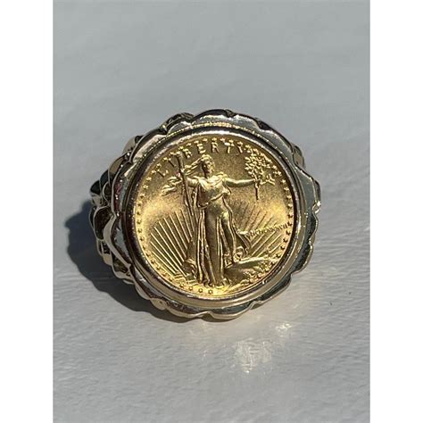 Lot Mens 14k Gold Nugget One Tenth Ounce Gold Eagle Ring