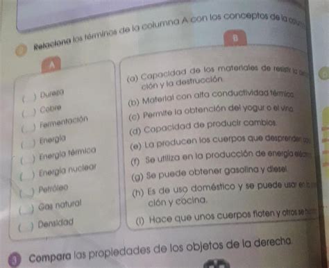 relaciona los términos de la columna a con los conceptos de la columna