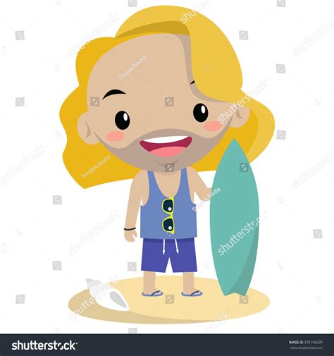 Smiling Surfer Holding Surfboard Stock Vector Royalty Free 378196009