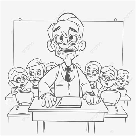 cartoon teacher  instructing  students  class outline sketch