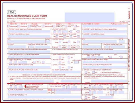 Cms 1500 Health Insurance Claim Form 0212 Form Resume Examples