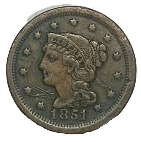 1851 Braided Hair Large Cent Copper Penny Piece One 1c Coin EBay