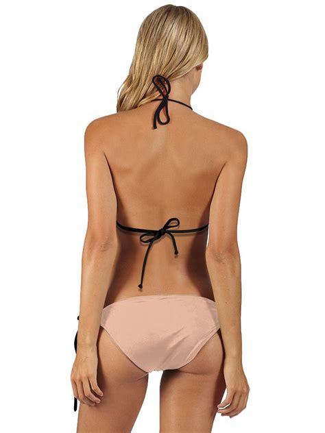 Bikini Swimsuit For Women Flesh Color Backless Polyester Summer Sexy Beach Bathing Suits