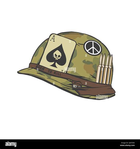 Vietnam war american soldier helmet in hand drawn style for print and ...