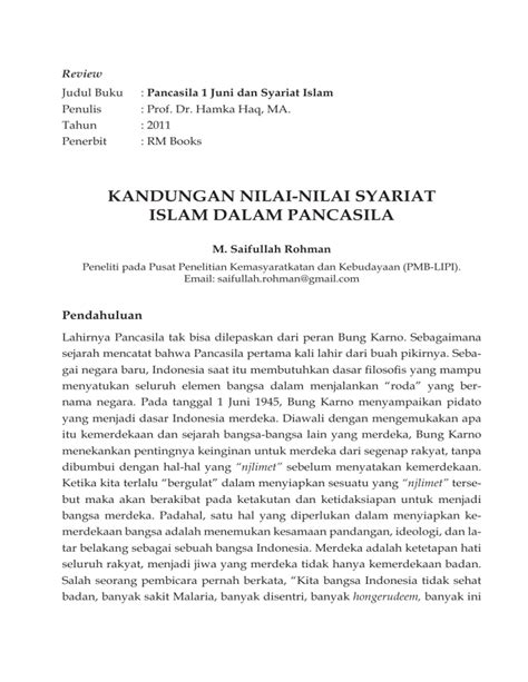 Kandungan Nilai Nilai Syariat Islam Dalam Pancasila