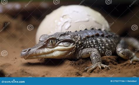 Baby Crocodile Hatching From A Cracking Egg Capturing The Delicate