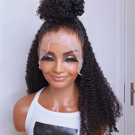 Soft 180 Density 26 Inch Long Kinky Curly Black Lace Front Wig For