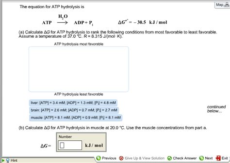 Solved The equation for ATP hydrolysis is Calculate delta G | Chegg.com