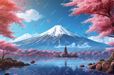 Premium AI Image | Tourist attraction Mount Fuji and cherry blossoms ...