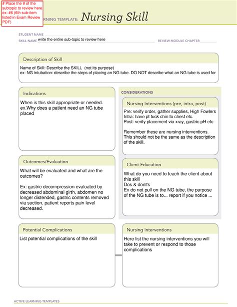 Nursing Skill Directions Active Learning Templates Nursing Skill