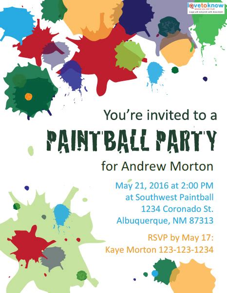 Paintball Party Invitations Free Printable