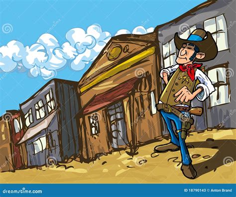 Cartoon Cowboy In A Western Old West Town Stock Vector Illustration